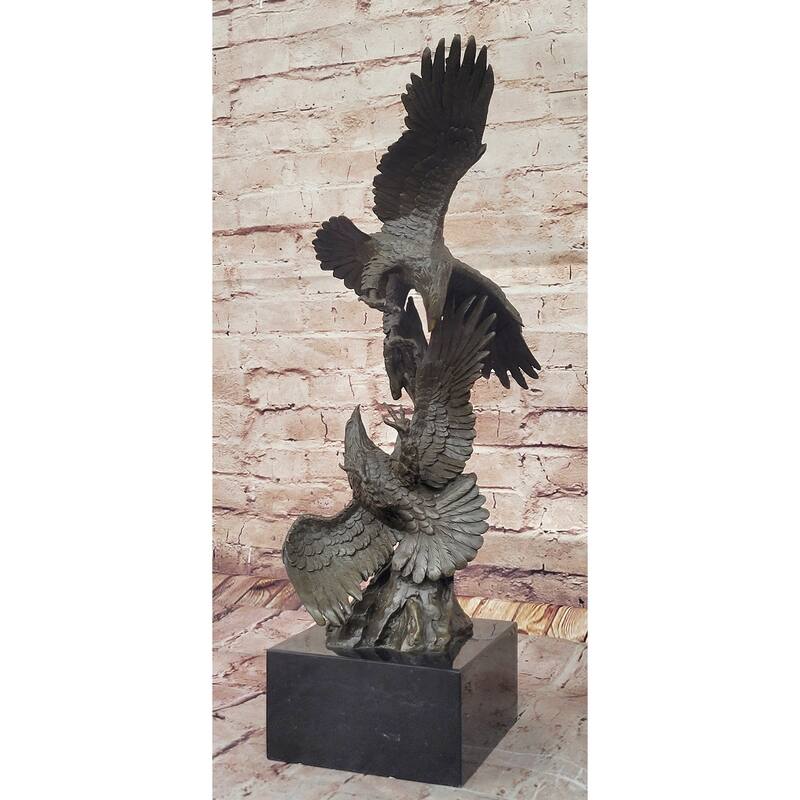 Two American Bald Eagles Fighting Bronze Sculpture Statue Decor Signed Original Art