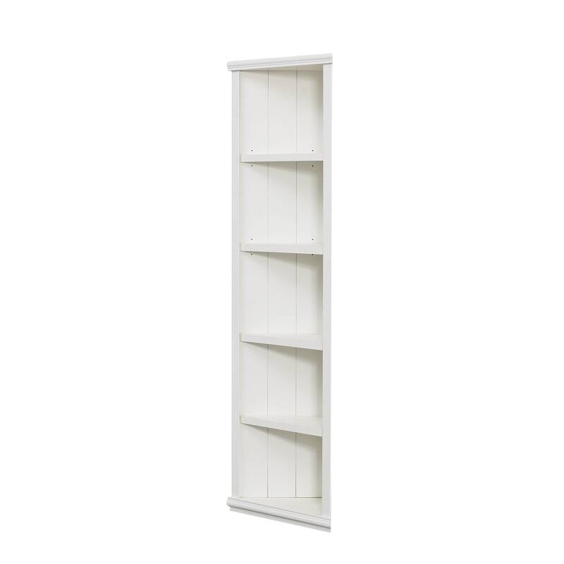 Roomfitters Set of 2 Triangle Bookshelves, 75.25'' Tall 5-Tier Display Bookcase for Hallways, Office and Living Room, White