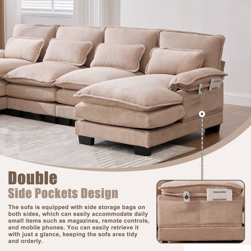 107.87" Modular Chenille Comfy Sectional Cloud Sofa with Double Chaise