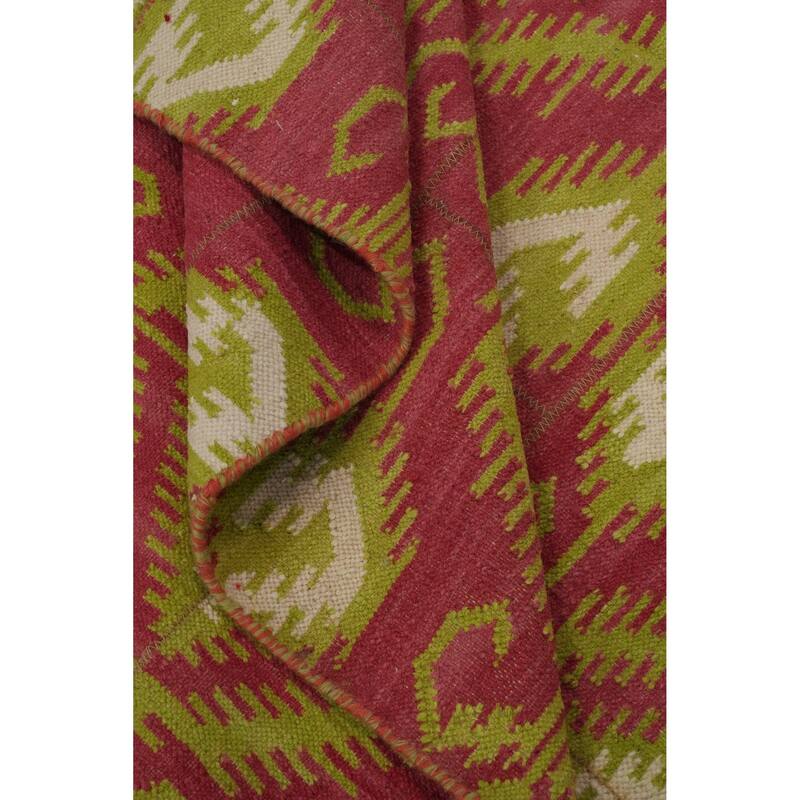 Hand Woven Oriental 100% Wool Carpet Southwestern All-Over Pink Kilim Area Rug - 8' 10'' X 5' 10''