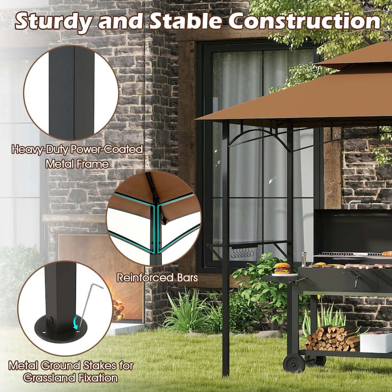 Costway 8' x 5' Grill Gazebo with 2 Shelves 7 Hooks Metal Frame Soft - See Details