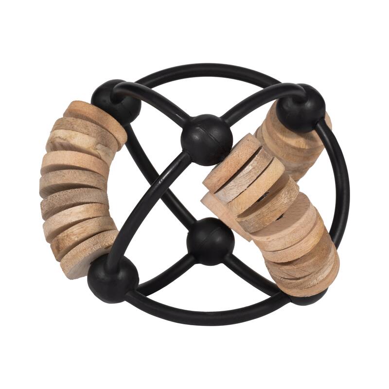 Sagebrook Home Black/Natural Metal Abacus Orb, A Fusion of Natural Elegance & Modern Design - 6" x 6" x 6" - Natural/black