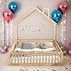 preview thumbnail 1 of 16, Full Size House Shaped Kids Platform Bed Frame with Guardrai, Natural Natural