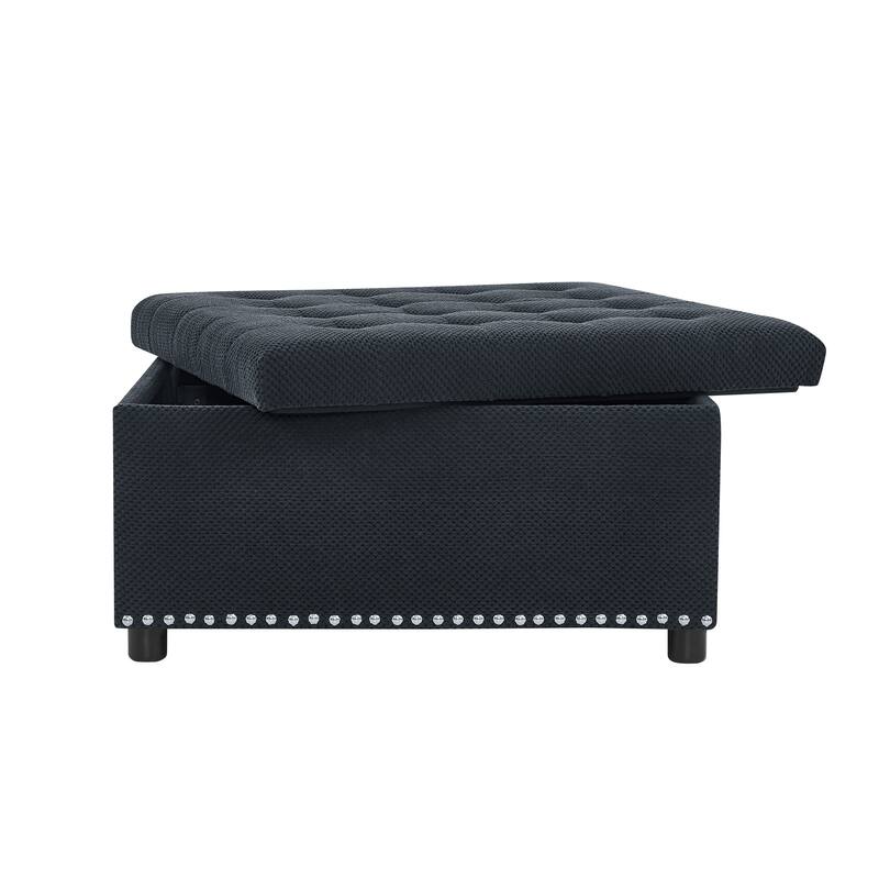 Square Tufted Upholstered Storage Ottoman with Nailhead Trim