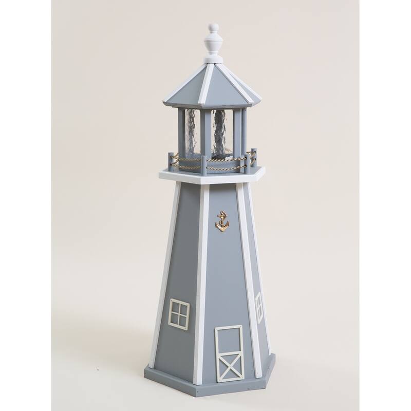 Wooden Lighthouse with Solar Light - 4 Foot - Grey/White