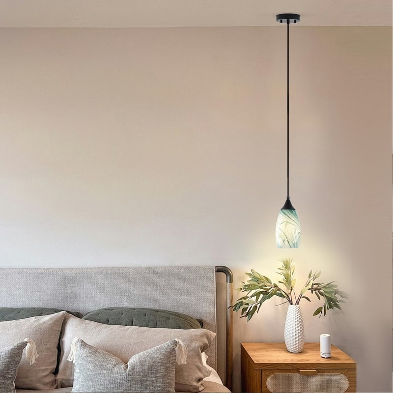 Black Metal and Glass Pendant Light for Kitchen Island Dining Room