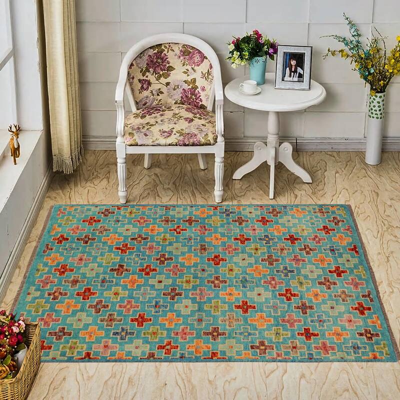 Eclectic Balochi Galvan Blue/Rust Hand Knotted Wool Rug - 3'4'' x 4'11''