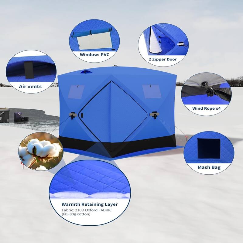 Pop-Up Ice Fishing Tent For 4 To 6 People - N/A