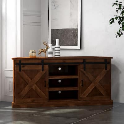 Bridgevine Home Farmhouse 66 inch Corner TV Stand for TVs up to 80 inches, No Assembly Required, Aged Whiskey Finish