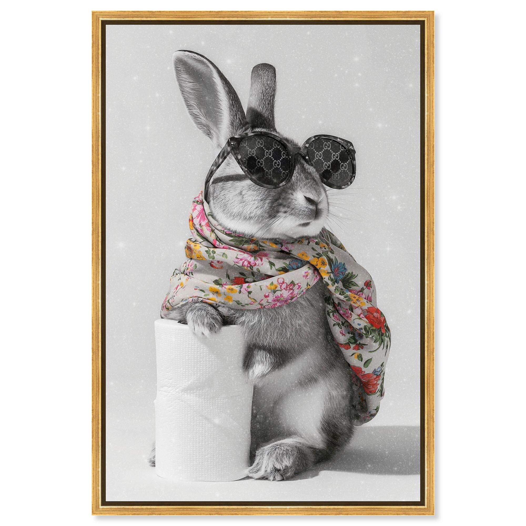Glam Roll Rabbit Bathroom Decor Framed Canvas Print by Art Remedy