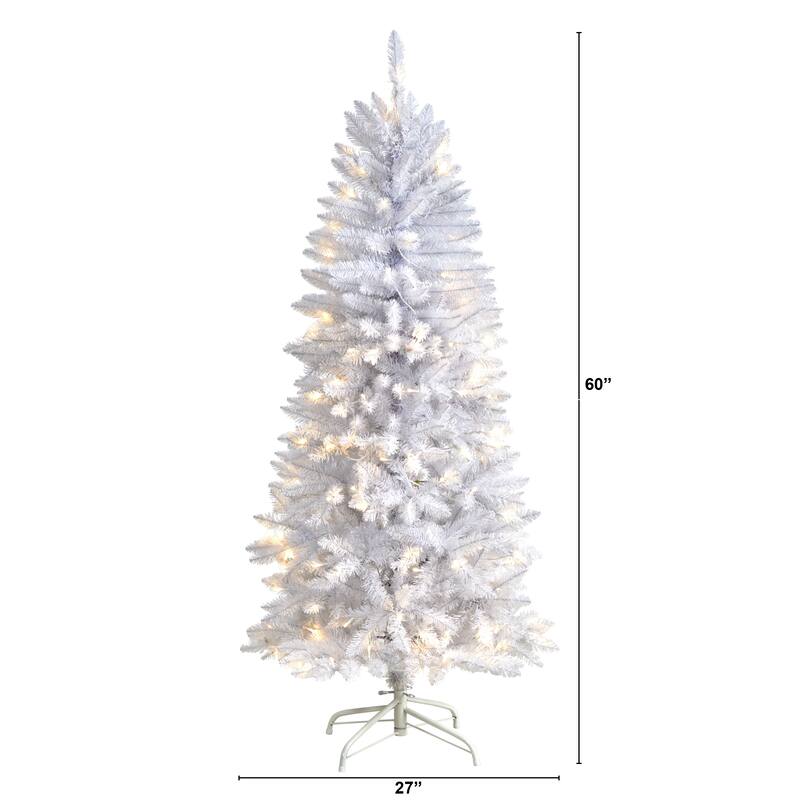 5’ Pre-Lit White Artificial Christmas Tree, Clear Lights - 5 Foot