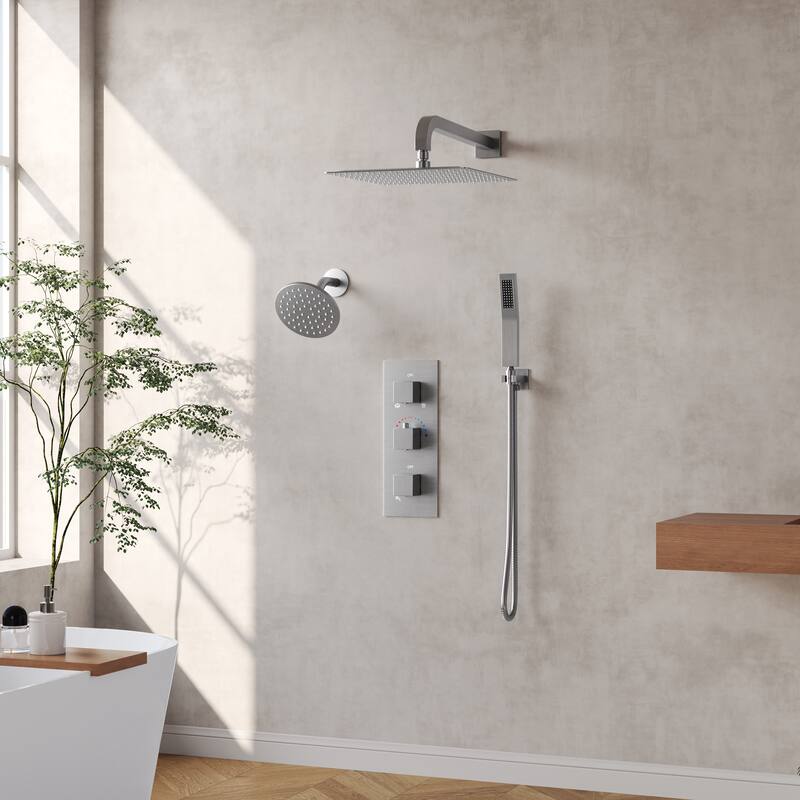 Thermostatic Shower System 12" Dual Heads Shower Faucet with High Pressure Handheld Spray