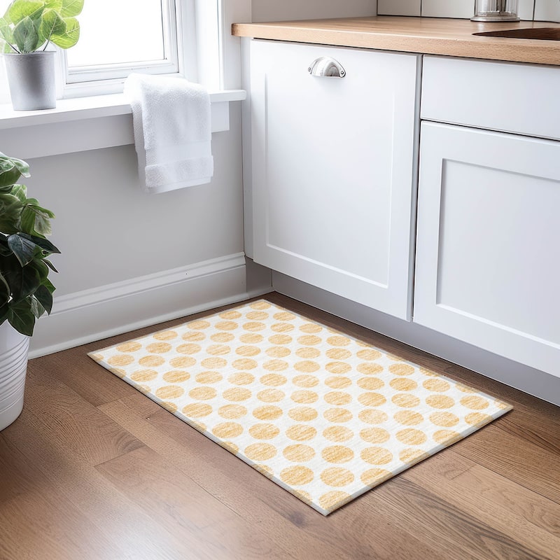Machine Washable Indoor/ Outdoor Polka Dots Chantille Rug