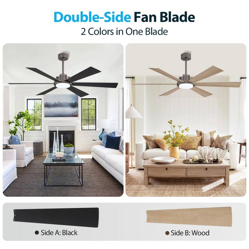 MLiAN Ceiling Fan 60inch Playwood Blades Remote Control 6-Speed DC with Integrated LED - 60''