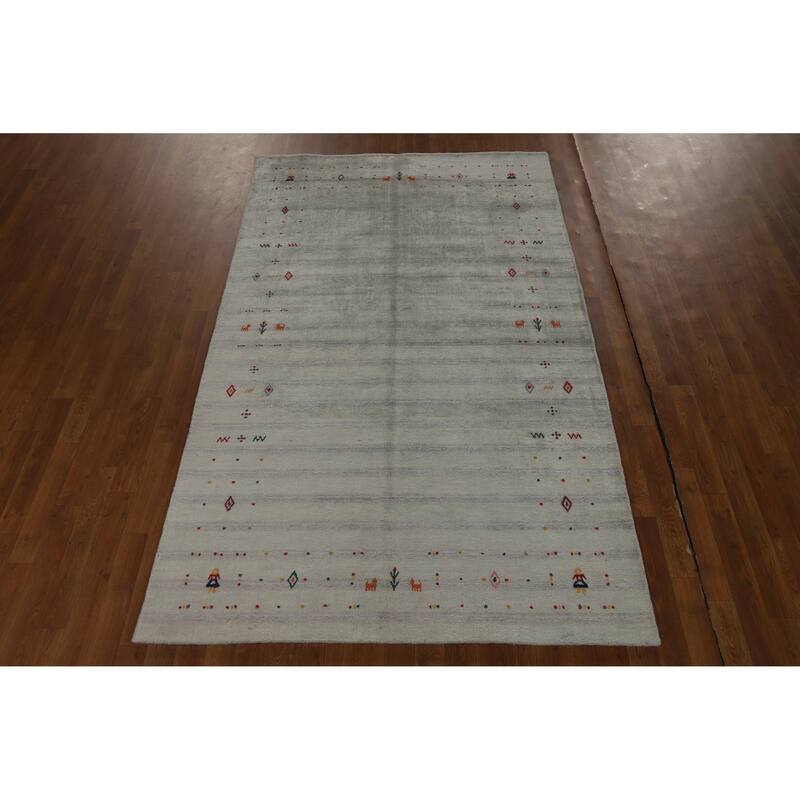 Hand Knotted Oriental 100% Wool Carpet Tribal Tribal Green Gabbeh Area Rug - 8' 1'' X 4' 10''