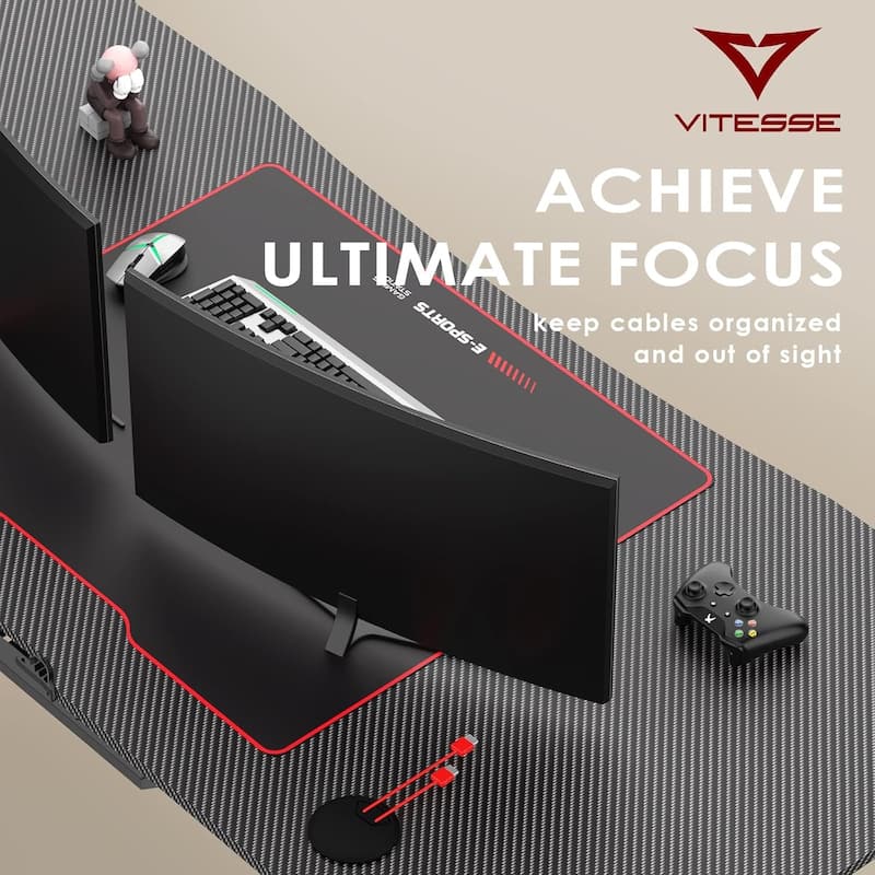 BOSSIN Ergonomic Gaming Desk Z-Shaped Office PC Computer Desk Gamer Tables with Cup Holder and Headphone Hook