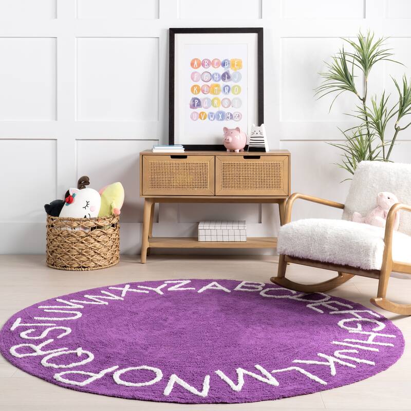 Nuloom Alphabet SpinClean Washable Round Rug