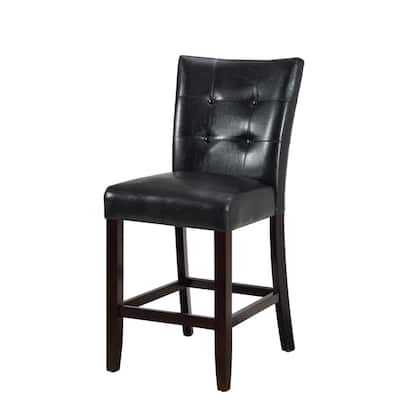 Set of 2 Wood Bar Chairs with Tufted PU Leather Upholstered Seats - 40 H x 19 W x 24 L Inches