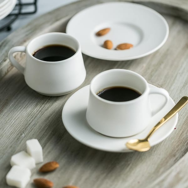 Coffee Espresso Cups with Saucers Set with Cup Holder 4 oz, Set of 6 - Bed  Bath & Beyond - 40115842
