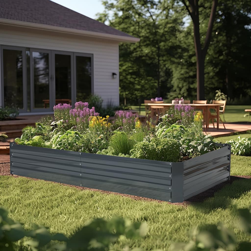 Galvanized Steel Rectangular 6-Ft x 3-Ft Raised Garden Bed Planter - 6' x 3'