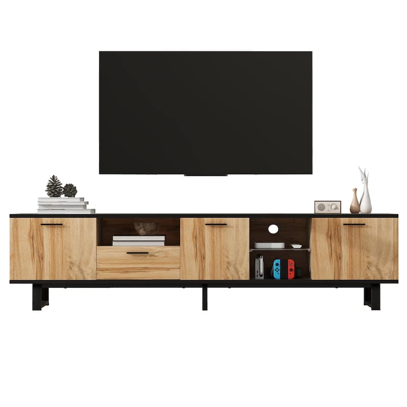 Modern TV Stand with 5 Storage Cabinets Storage and Upper and Lower Shelf for Living Room and Home Theater