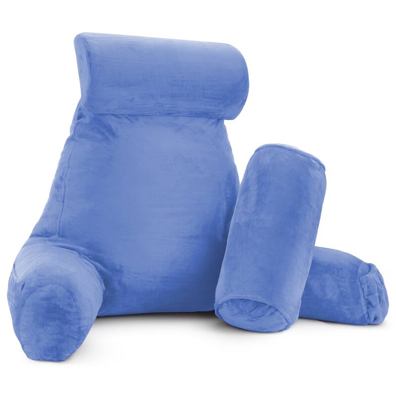 Empyrean Backrest Reading Pillow with Arms - Shredded Memory Foam Back Support Bed Rest Pillow - Large - Calm Blue