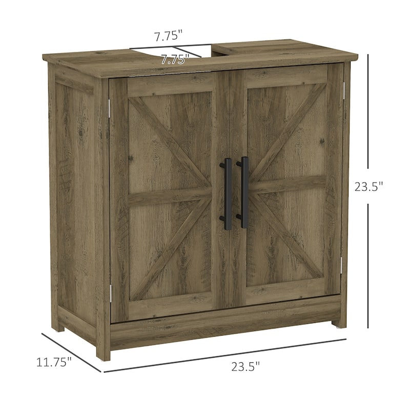 Distressed Grey Pedestal Bathroom Sink Storage Cabinet with Adjustable Shelf and Magnetic Door Closure