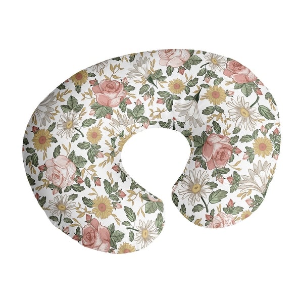 slide 2 of 6, Sweet Jojo Designs Vintage Floral Boho Nursing Breastfeeding Pillow Cover Case Pillow Not Included Pink Yellow Green Farmhouse