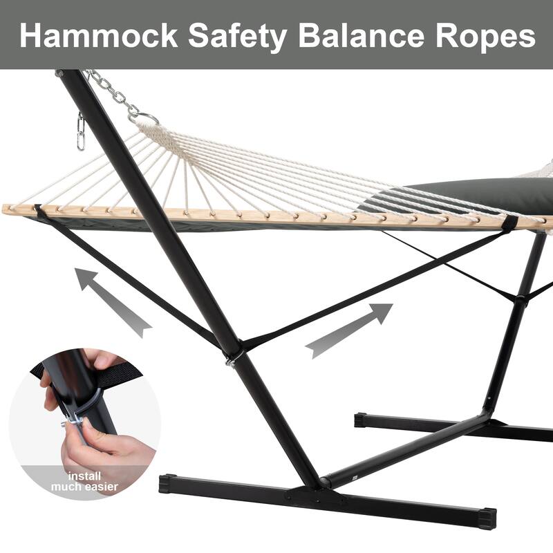 Double Hammock with 12 Feet Heavy Duty Steel Stand Combo, 2 Person Quilted Fabric Hammocks with Stand,450 LBS Weight Capacity