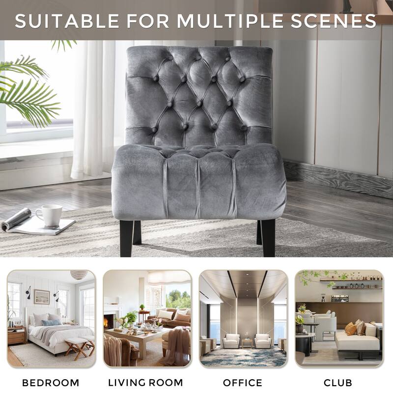 22.83" Buttons Tufted Accent Chair with Wooden Legs