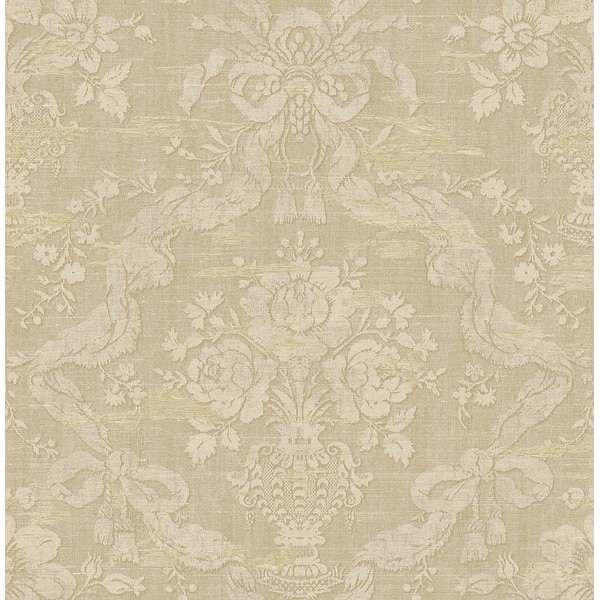 slide 2 of 6, Seabrook Designs Roosa Floral Damask Unpasted Wallpaper 20.5 in. W x 33 ft. L - Metallic Tan