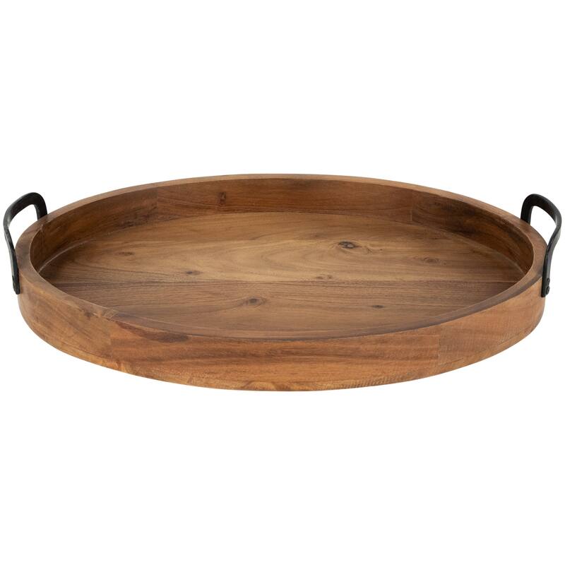 Acacia Wood Trays with Metal Handles - Set of 3 - 21.75"