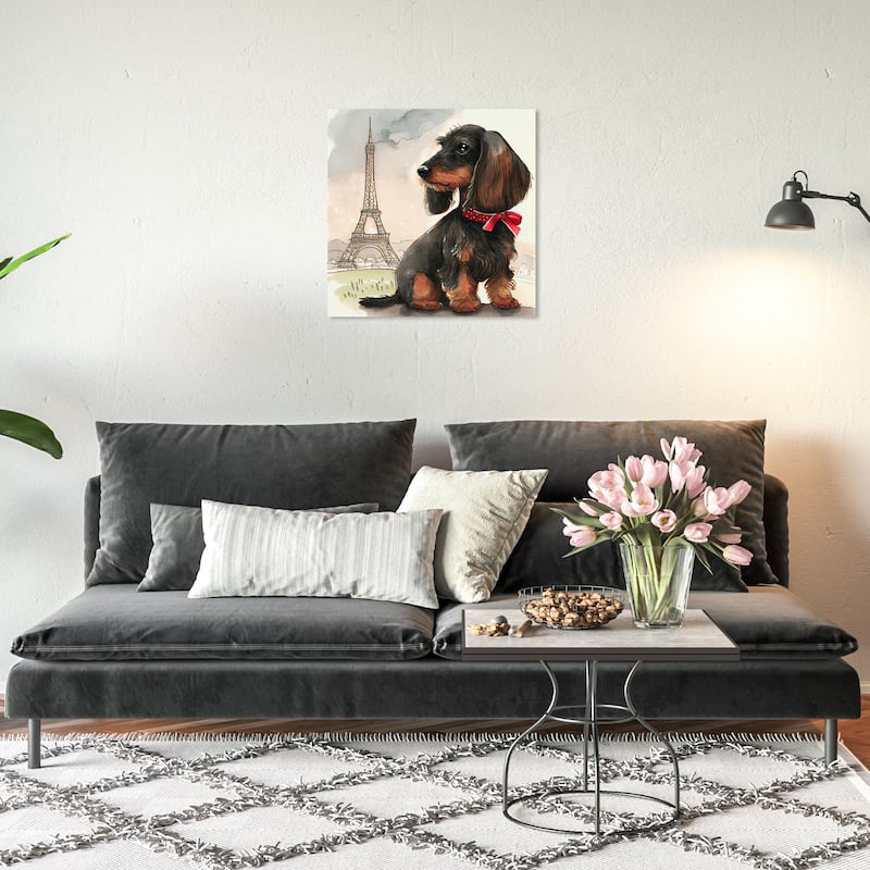 Wynwood Studio Canvas Animals Cutest Puppy Paris 3 Black and Glam Wall Art Canvas Print - Black, Red - 20 x 20
