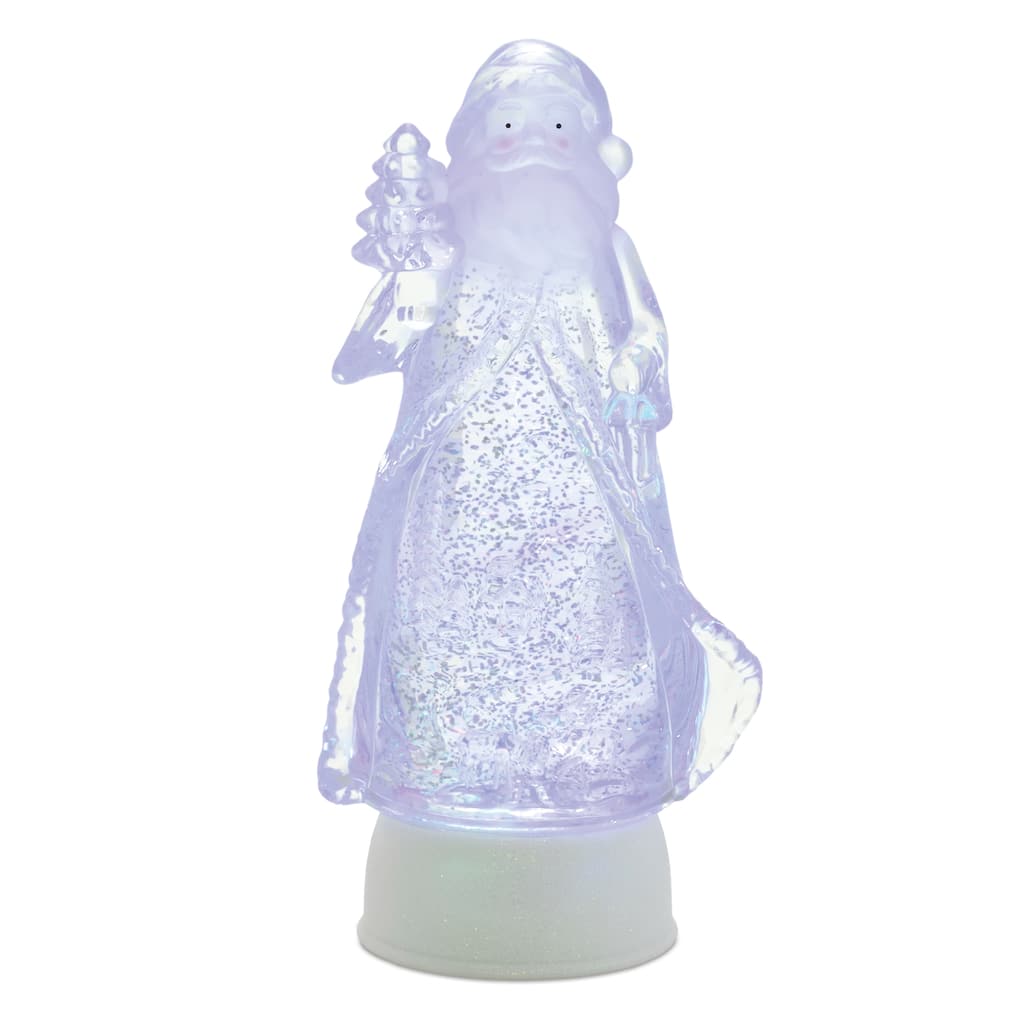 10” Tall Clear Plastic Lighted Santa Snow Globe with Glitter Swirl and USB Included 6-Hour Timer - 3.5”L x 5”W x 10”H