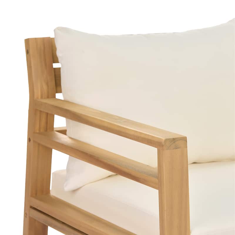 Christopher Knight Home - Classic 76" W Outdoor Solid Wood 3-Seater Sofa with Curved Backrest and Water-Resistant Cushions