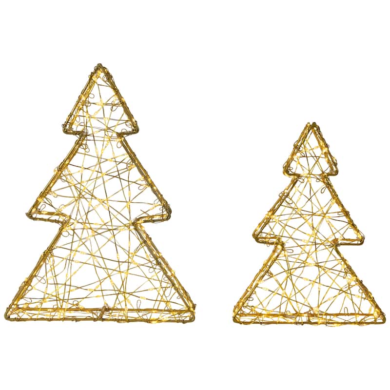 LED Lighted Wire Christmas Tree Decorations - 14" - Set of 2