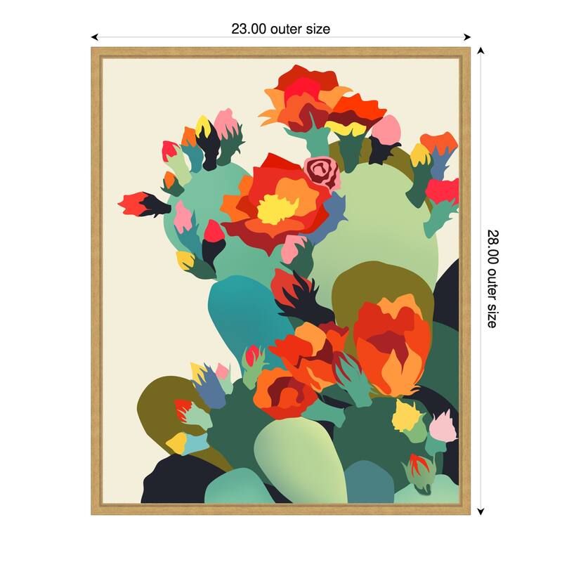 How Cactus Got Its Groove Back by Uma Gokhale Framed Canvas Wall Art Print - Sylvie Bright Gold - 23 x 28 in