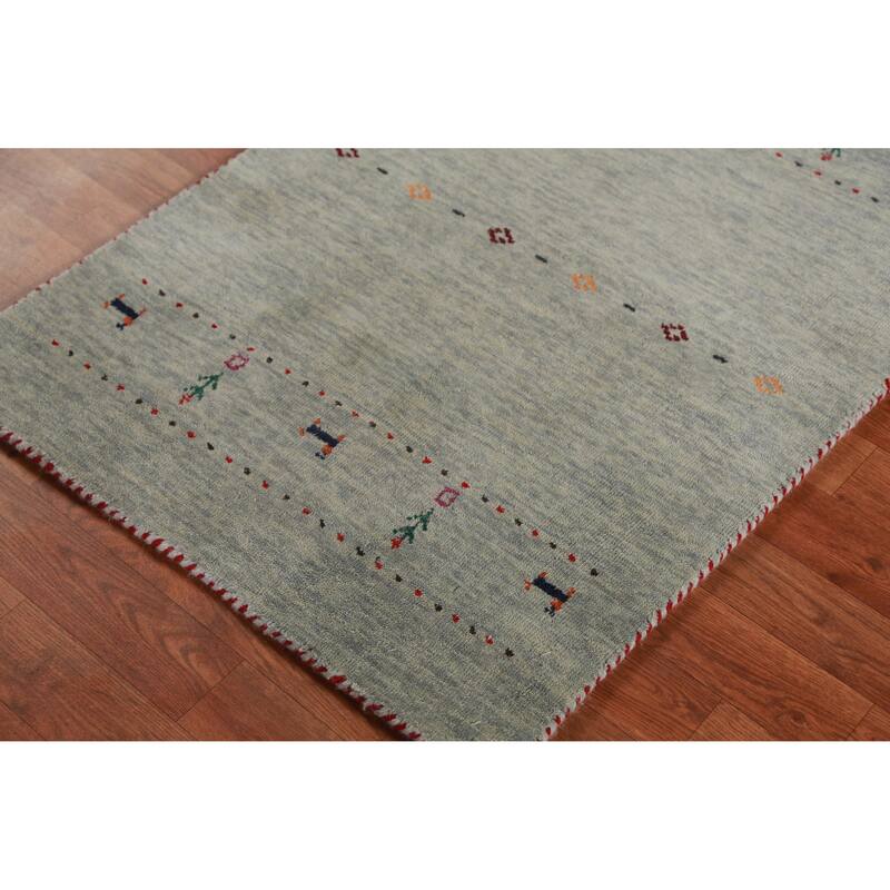 Hand Knotted Oriental 100% Wool Carpet Tribal Tribal Green Gabbeh Area Rug - 5' 11'' X 2' 6''