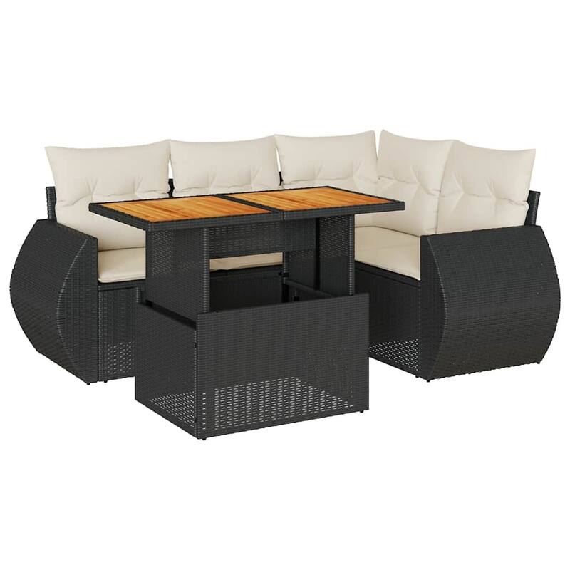 vidaXL Patio Sofa Set with Cushions Lounge Sofas and Table 5 Piece Poly Rattan - 21.7 x 39.4 x 28.7