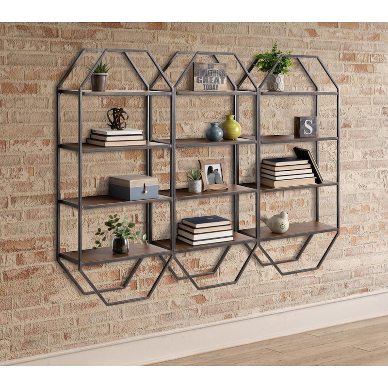 Kate and Laurel Adela Rustic Wood and Metal Wall Shelf