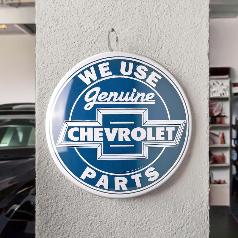 American Art Decor Round Dome Metal Sign - 15" x 15" - Chevy Sign