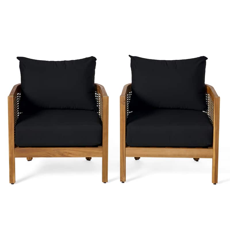 Burchett Outdoor Acacia Wood and Wicker Club Chairs (Set of 2) with Optional Sunbrella Cushions by Christopher Knight Home