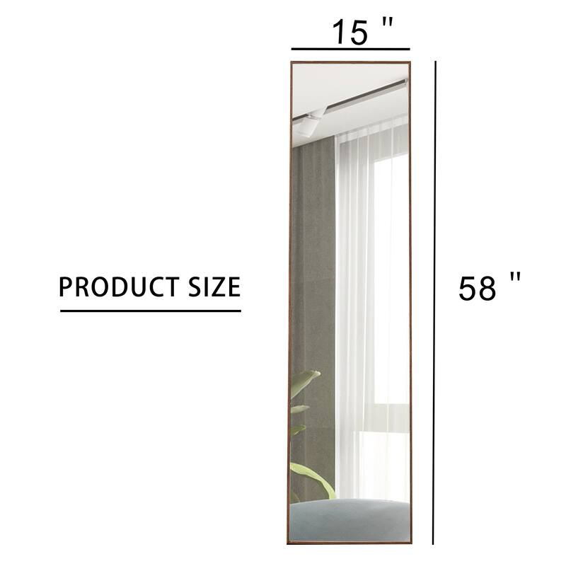Roomfitters Full Body Mirror with Brown Solid Wood Frame, Floor Standing Decorative Mirror for Dressing Room