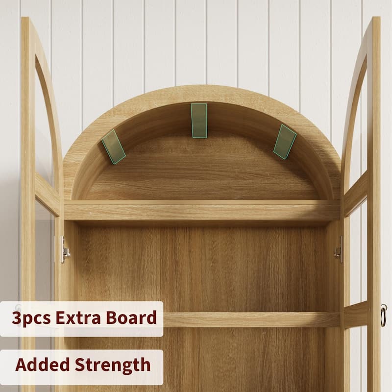 Kitchen Pantry Cabinet, 72" Tall Arched Kitchen Pantry Storage Cabinet, Wood Versatile Rustic Cupboard with Drawers