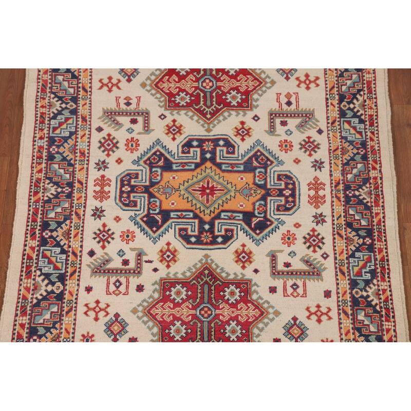 Kazak Area Rug Hand-Knotted Oriental Wool Carpet - 3'11" x 6'0"