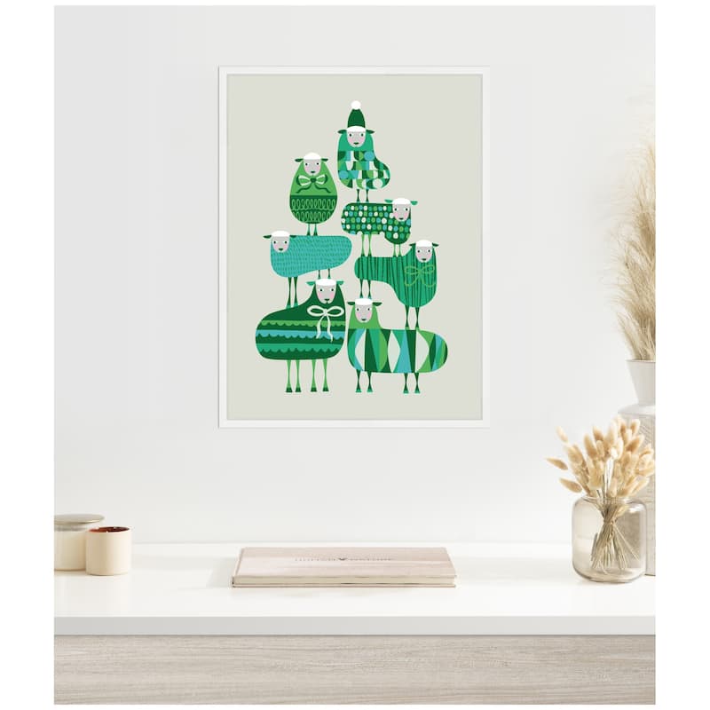 Kate and Laurel Framed Canvas Christmas Sheep by Rachel Lee