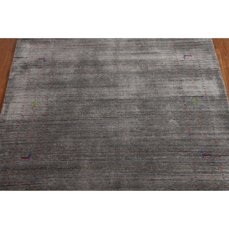 Hand Knotted Oriental 100% Wool Carpet Tribal Tribal Greys & Charcoal Gabbeh Area Rug - 5' 9'' X 4' 1''
