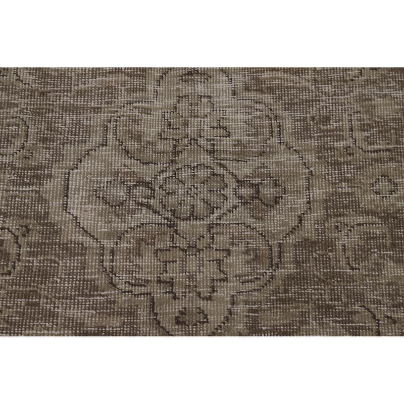 Distressed Tabriz Persian Area Rug Hand-Knotted Green Wool Carpet - 6'5" x 9'0"