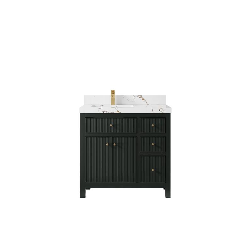 Willow Collections 36 in W x 22 in D Sonoma Left Offset Free Standing Reeded Bathroom Vanity with Countertop