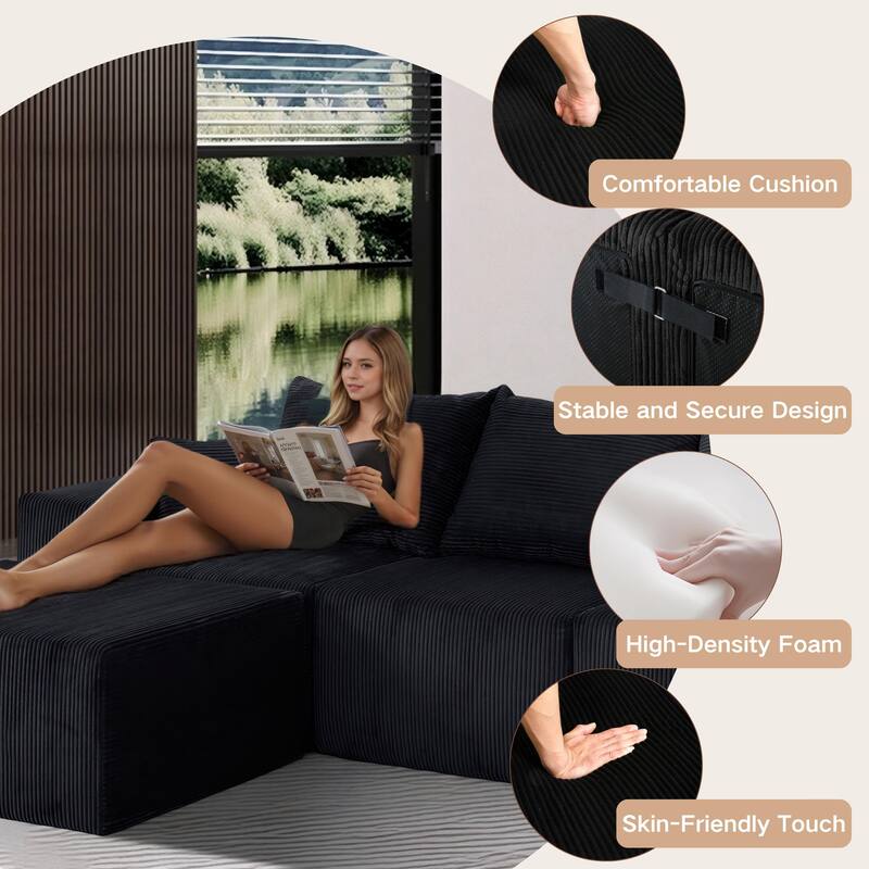 4-Piece L-Shaped Sectional Sofa, Recliner Sofa with Spacious Chaise Lounge Sofa, Sleeper Sofa with Movable Ottoman